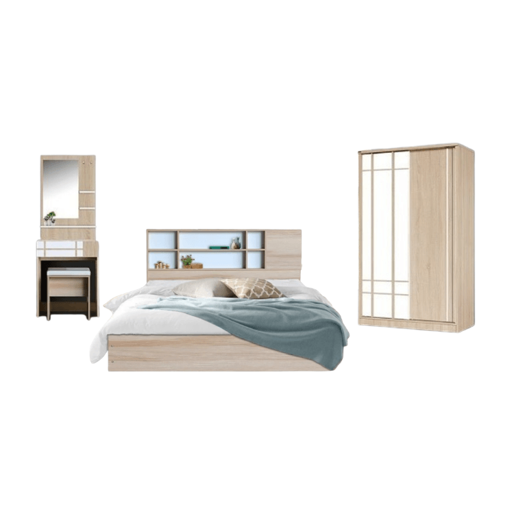ชุดห้องนอน + ที่นอนสปริง 6 ฟุต WISDOM DESIGN FURNITURE รุ่น NANA-M สีบัตเตอร์/ขาว_0